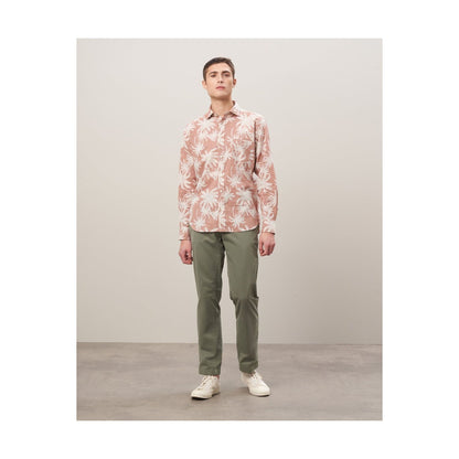 Men's rust cotton shirt with palm tree print by Hartford Men's, featuring a casual fit and tropical-inspired design.