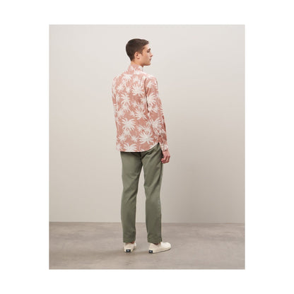 Men's Hartford rust cotton shirt with palm tree print, lightweight and casual, featuring a button-down design.