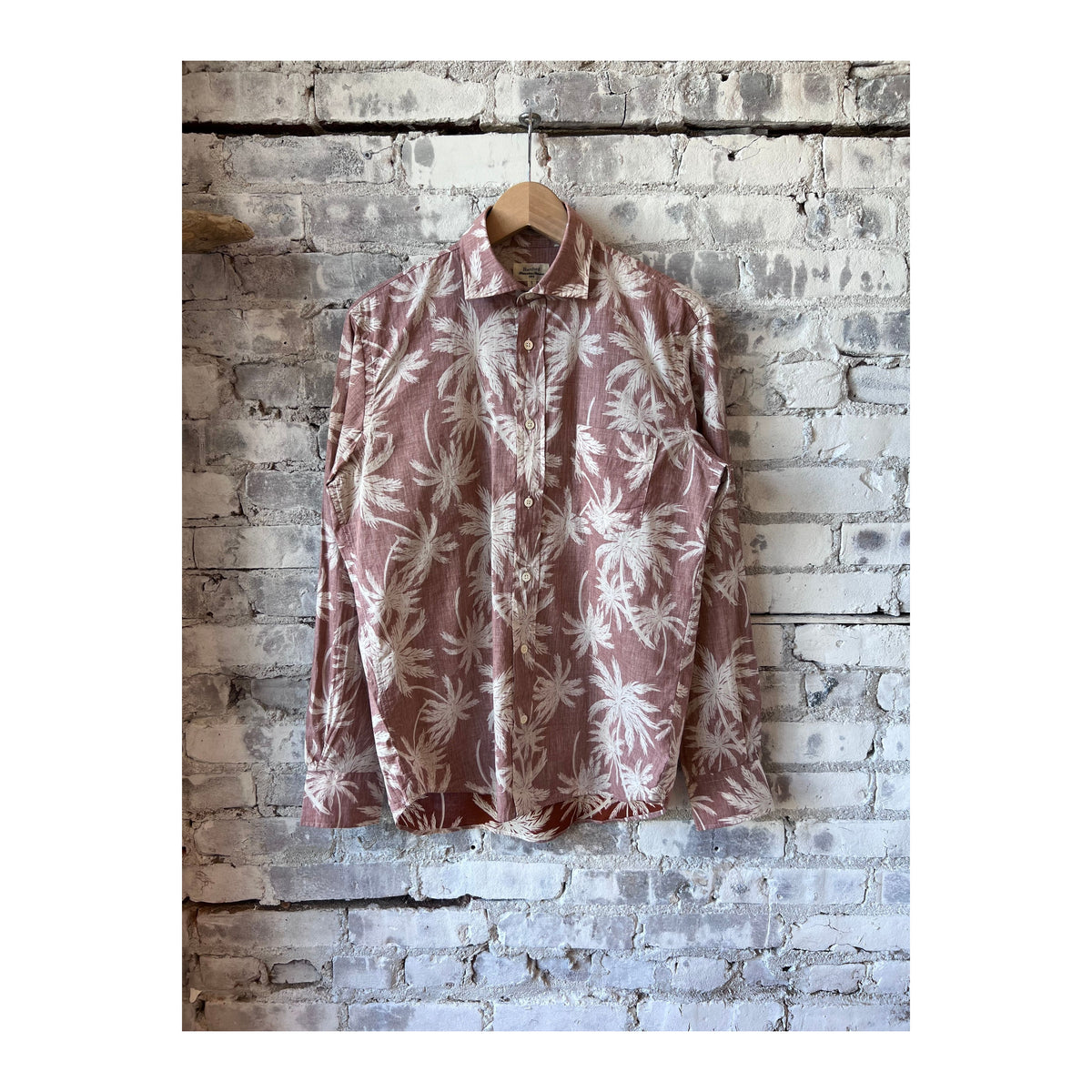 Men's Hartford Paul Palm Tree Print Cotton Shirt in rust color, featuring a relaxed fit and tropical palm tree pattern.