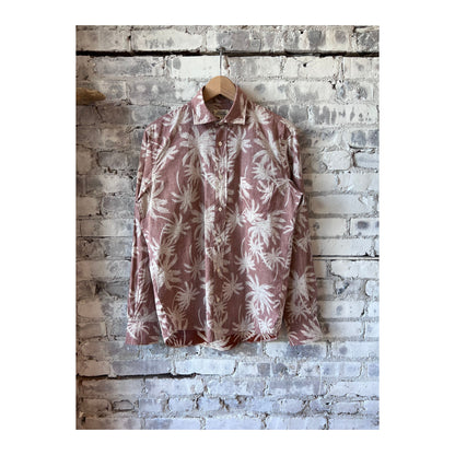 Men's Hartford Paul Palm Tree Print Cotton Shirt in rust color, featuring a relaxed fit and tropical palm tree pattern.