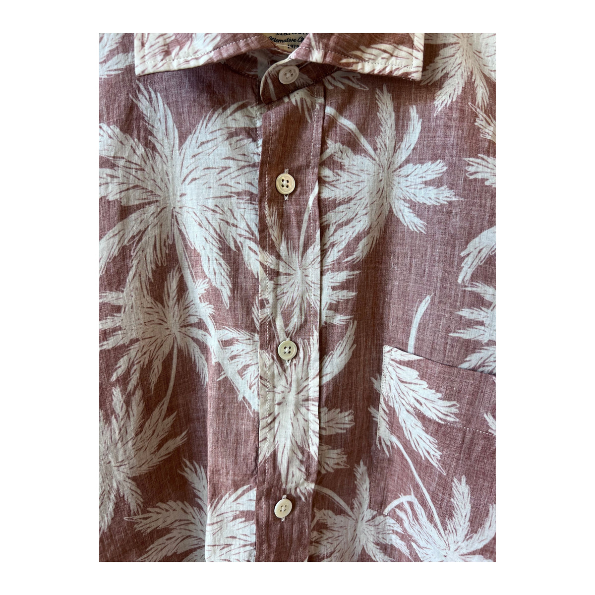 Hartford Men's rust cotton shirt with palm tree print, casual men's shirt featuring a tropical design.
