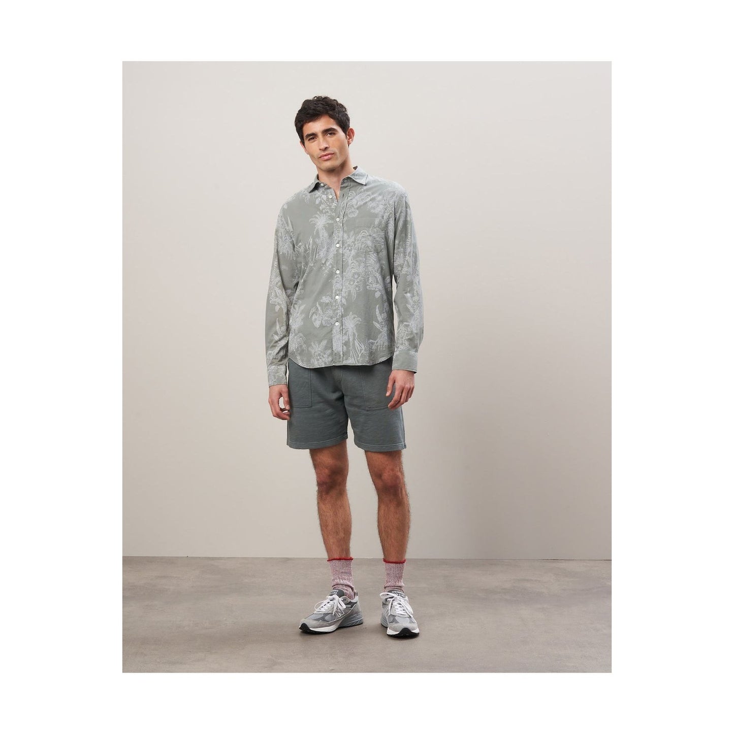 Men's olive cotton shirt with palm tree print by Hartford Men's, featuring a casual, tropical-inspired design.