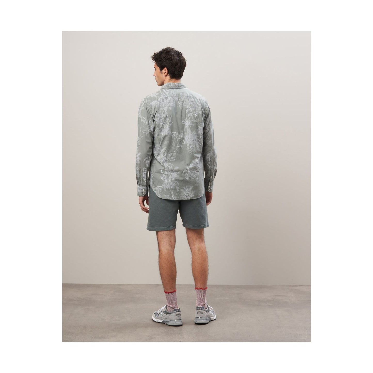 Men's olive cotton shirt with palm tree print from Hartford Men's, featuring a casual, tropical-inspired design.