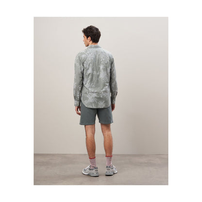 Men's olive cotton shirt with palm tree print from Hartford Men's, featuring a casual, tropical-inspired design.