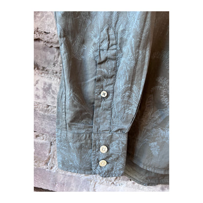 Men's olive cotton shirt with palm tree print by Hartford Men's, featuring a casual, relaxed fit and tropical-inspired design.