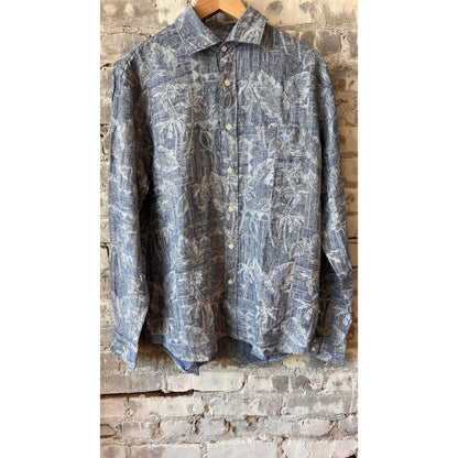 Men's Paul Woven Shirt by Hartford Men's in blue and white palm print, featuring a casual woven fabric and button-down style.