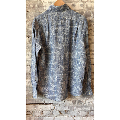 Men's Paul Woven Shirt by Hartford Men's in blue and white palm print, featuring a casual woven fabric and button-up design.