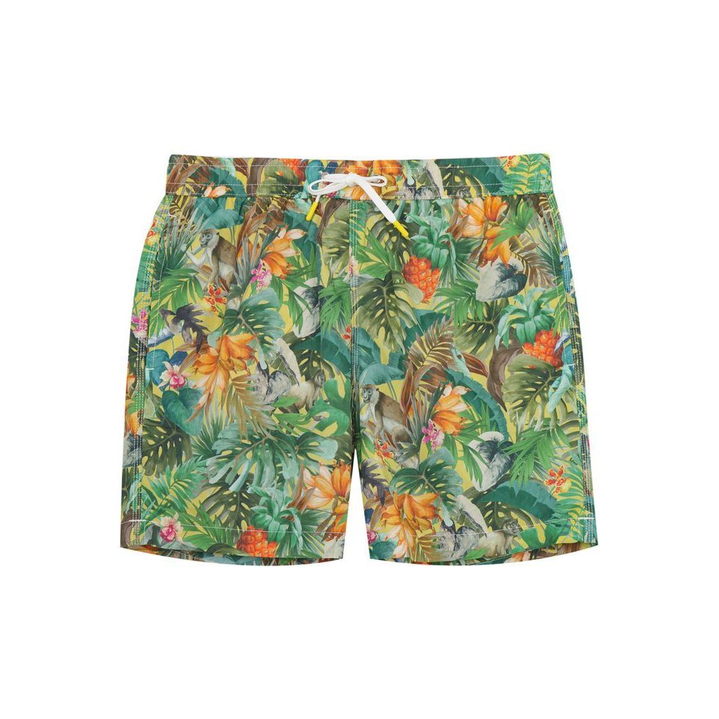 Men's printed swim shorts from Hartford Men's in Jungle Gold pattern, featuring vibrant jungle-themed design and comfortable fit.