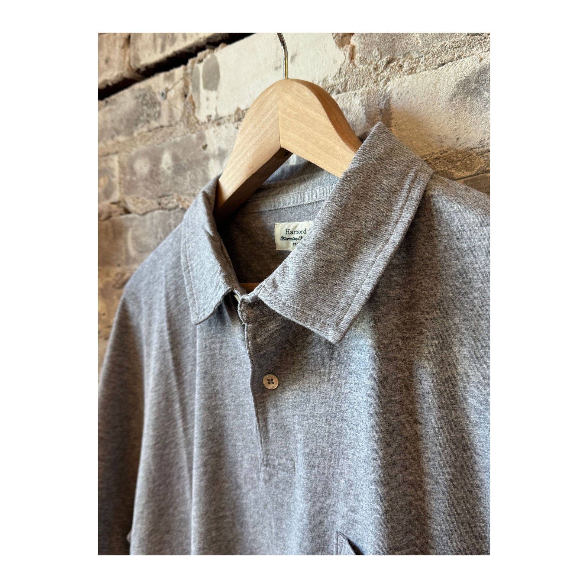 Men's Hartford Heather Grey SS Cotton Jersey Polo shirt, casual men's apparel, showing front view in the image.