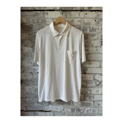 Men's white SS cotton jersey polo shirt by Hartford Men's, featuring a classic collar and short sleeves.
