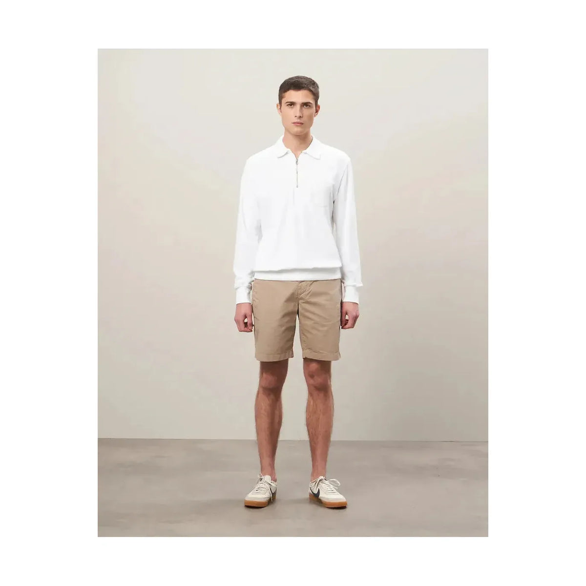 Men's white Terry Zip Sweatshirt by Hartford Men's, showing the cozy fabric and front zipper detail.