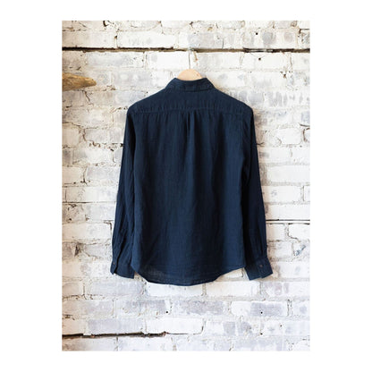 Women's navy linen shirt with button-up front from Hartford Women's Coraz collection, featuring a relaxed fit.