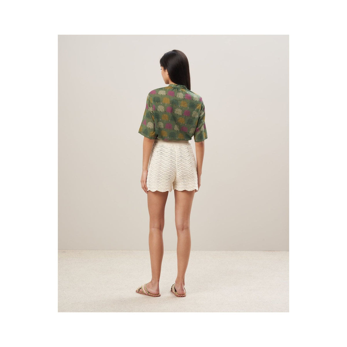 Hartford Women's Marli Crochet Knit Short in ecru, showcasing a lightweight, stylish women's crochet knit short with a relaxed fit.
