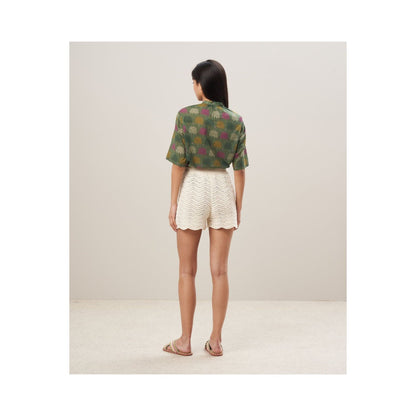 Hartford Women's Marli Crochet Knit Short in ecru, showcasing a lightweight, stylish women's crochet knit short with a relaxed fit.