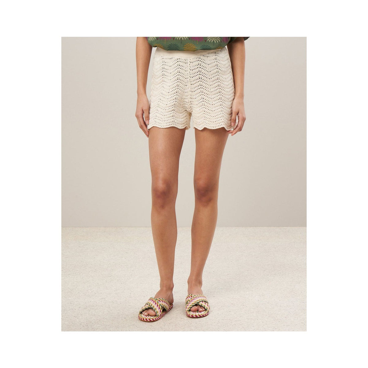 Women's Marli Crochet Knit Short by Hartford Women's in ecru, showcasing the textured crochet fabric and relaxed fit.