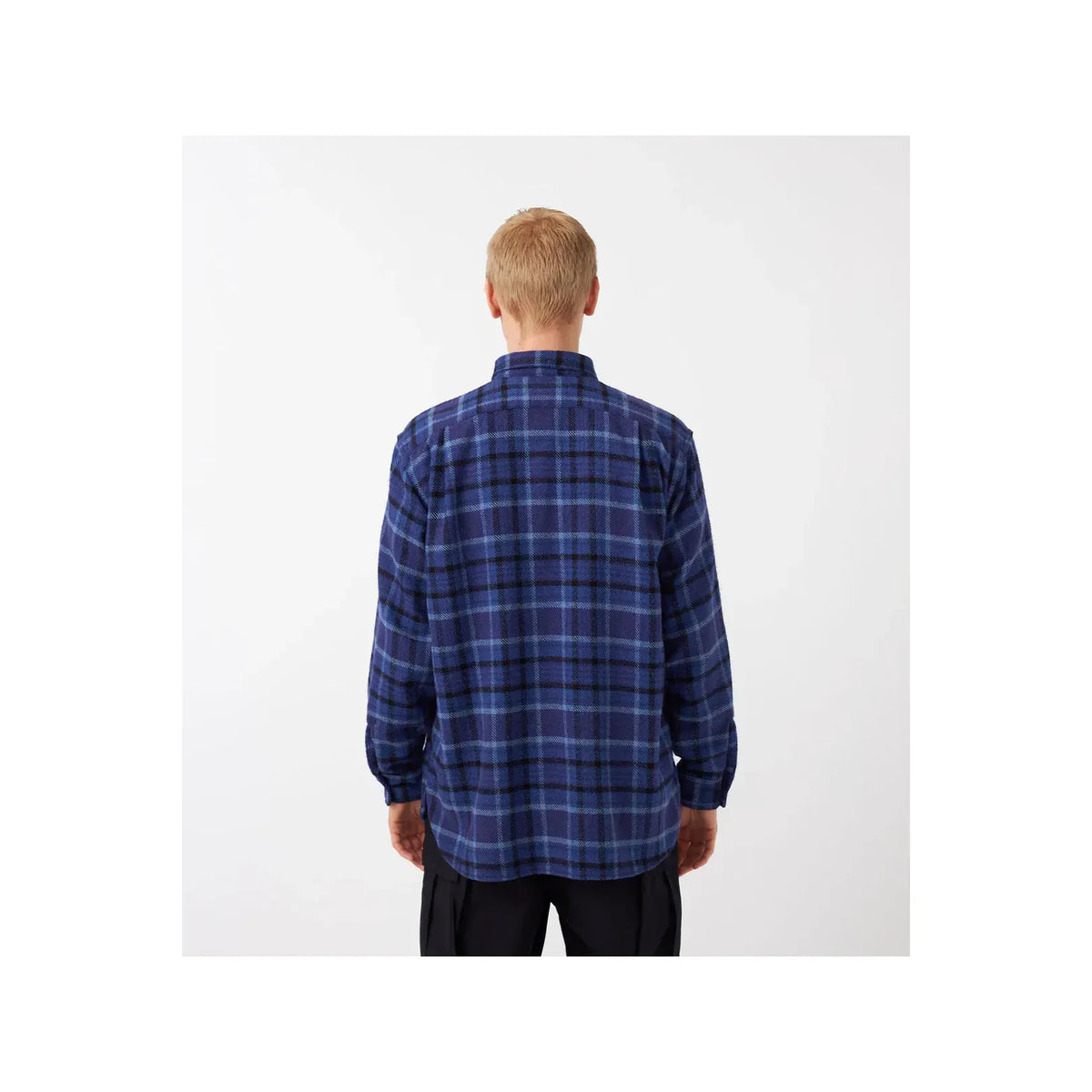 Men's heavy flannel shirt in beige and gray plaid by nanamica, featuring a classic button-up design and soft fabric.