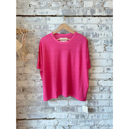 Women's pink hemp jersey oversized crewneck sweatshirt by V::ROOM, casual and comfortable for everyday wear