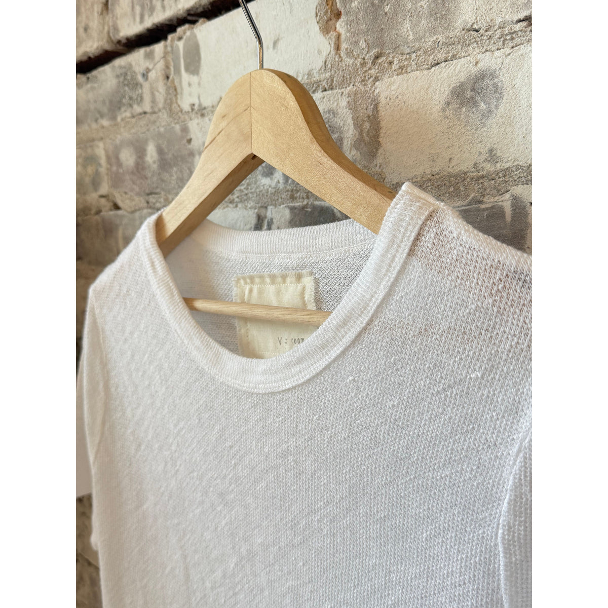 Women's white Hemp Pique SS Crew shirt by V::ROOM, showing the casual, short-sleeve crew neck design in soft pique fabric.