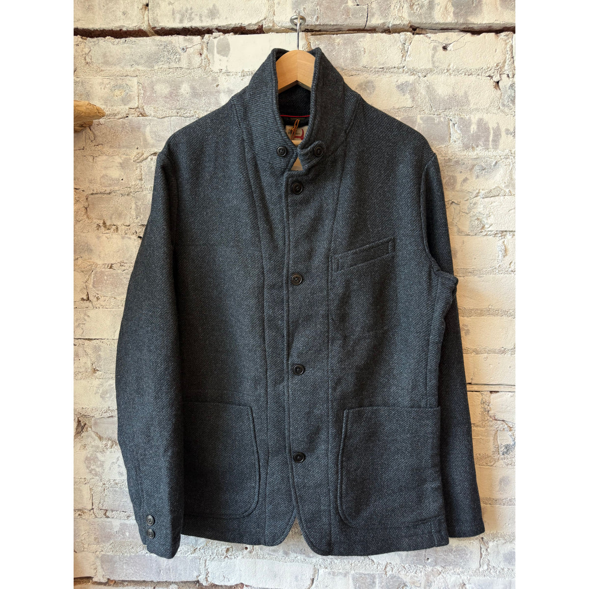 Men's Heritage Trap Blazer by Relwen in blue and black twill fabric, tailored fit with classic lapel and structured design.