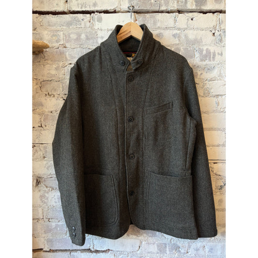 Relwen Heritage Trap Blazer - Charcoal Olive Herringbone Dark Slate Gray