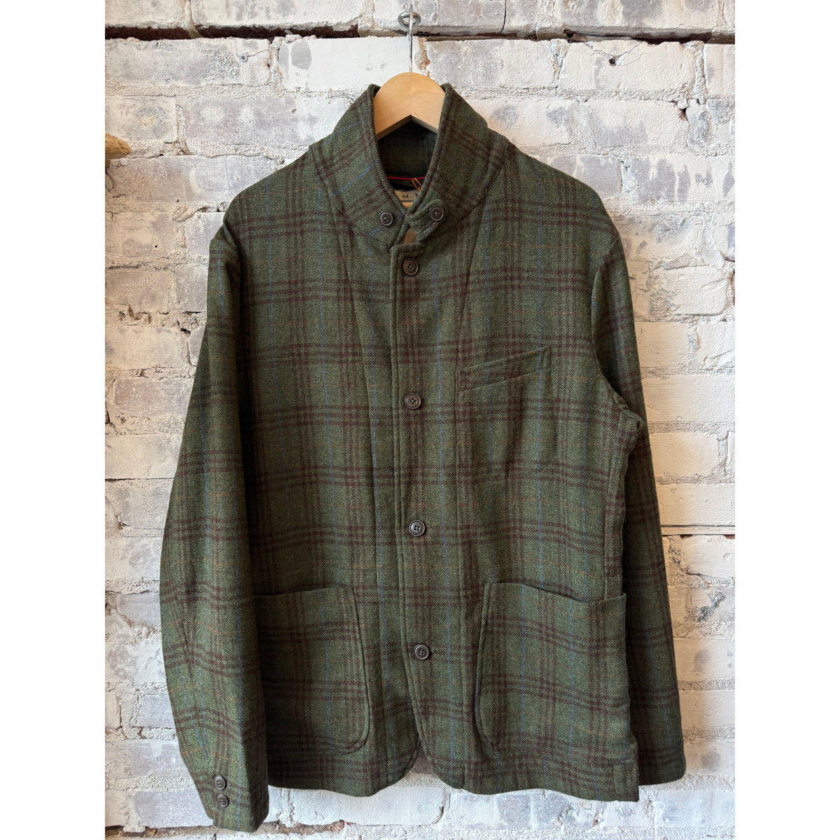 Men's Heritage Trap Blazer by Relwen in Loden and Rust District Plaid, featuring a tailored fit and classic plaid pattern.