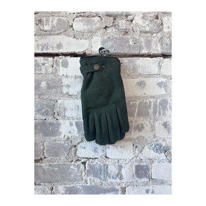 Men's Bergvik Glove in bottle green by Hestra, showing the insulated winter glove with textured exterior and adjustable wrist strap.
