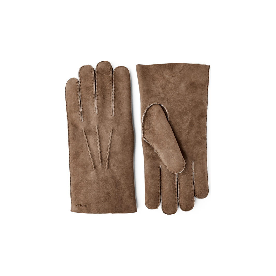 Men's Hestra Bernard Glove in brown leather with soft lining and detailed stitching.