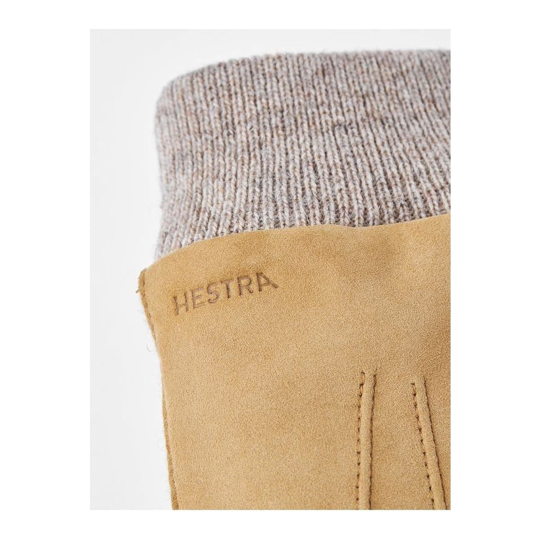 Men's Hestra Geoffrey Camel Glove featuring soft leather exterior and warm lining for comfortable winter wear.