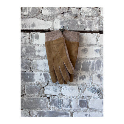 Men's Hestra Geoffrey Camel Glove showing soft leather exterior and detailed stitching on a neutral background