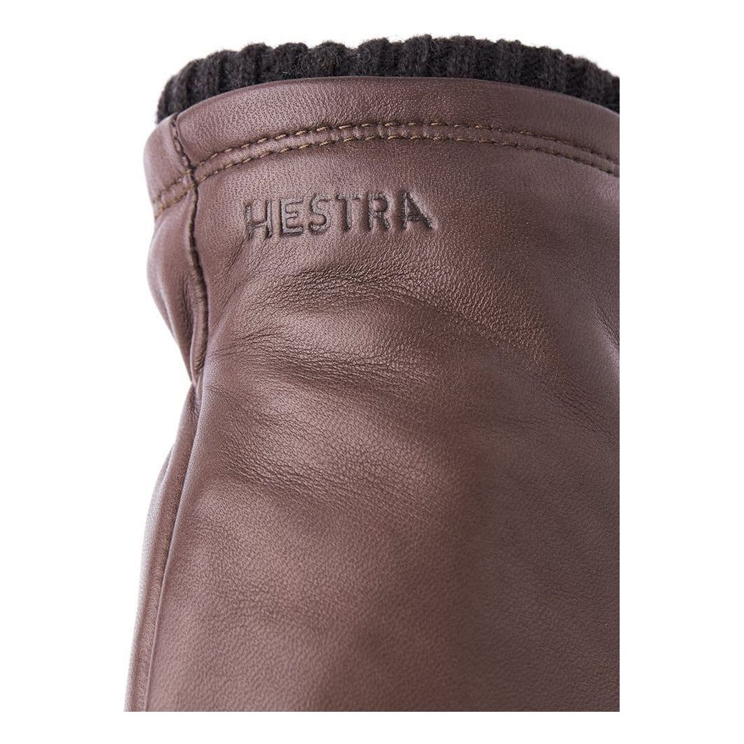 Men's Hestra John Brown Leather Glove, showing detailed stitching and soft leather exterior.