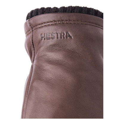Men's Hestra John Brown Leather Glove, showing detailed stitching and soft leather exterior.