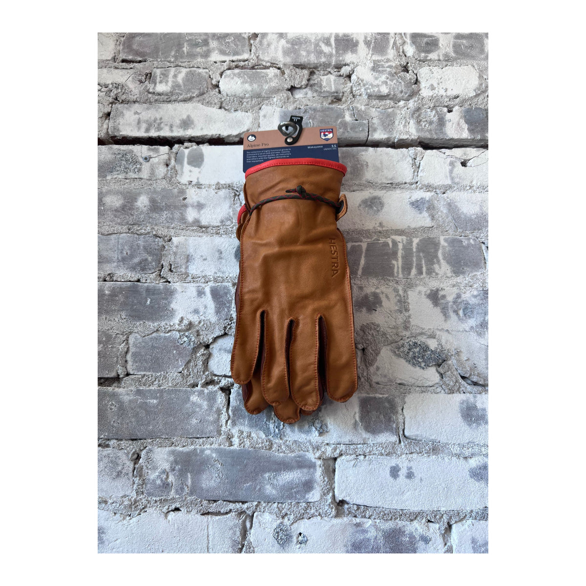 Men's Hestra Wakayama 5-Finger Glove with cork and brown leather, showing the detailed textured palm and finger design.
