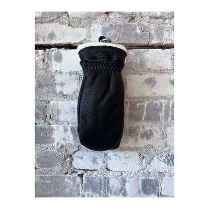 Women's Hestra Boda Mitt in black, showcasing a close-up of the insulated winter glove with textured palm and sleek design.