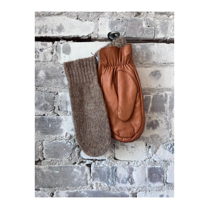 Women's Hestra Tiril Mitt made of cork, showcasing a close-up view of the stylish, insulated winter glove with a textured exterior.