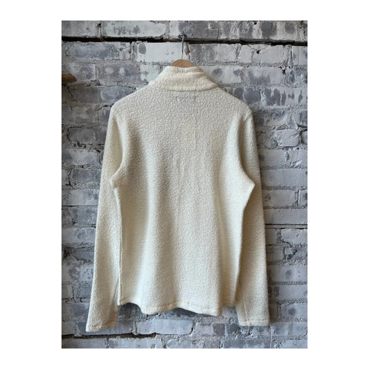 Men's Amundsen Hut Half Zip in oatmeal, showing the cozy, soft fabric and half-zip collar on a casual outdoor shirt.