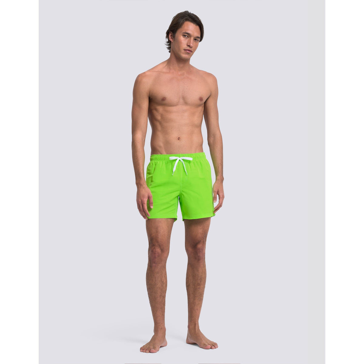 Men's Sundek Iconic Taffeta Elastic Waist Boardshort in Fluo Green, showcasing the vibrant swimwear with a comfortable elastic waistband.