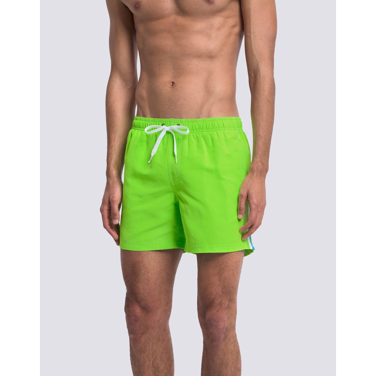 Men's Sundek Iconic Taffeta elastic waist boardshort in vibrant Fluo Green with a comfortable fit and stylish design.