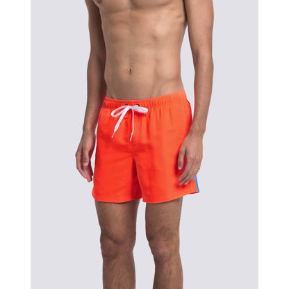 Men's Sundek Iconic Taffeta Elastic Waist Boardshort in bright fluo orange with a comfortable elastic waistband.