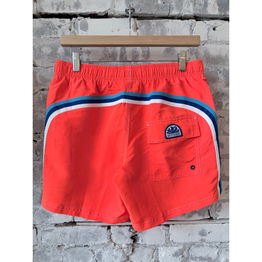 Men's Sundek Iconic Taffeta Elastic Waist Boardshort in vibrant Fluo Orange, featuring a comfortable elastic waistband and sporty style.