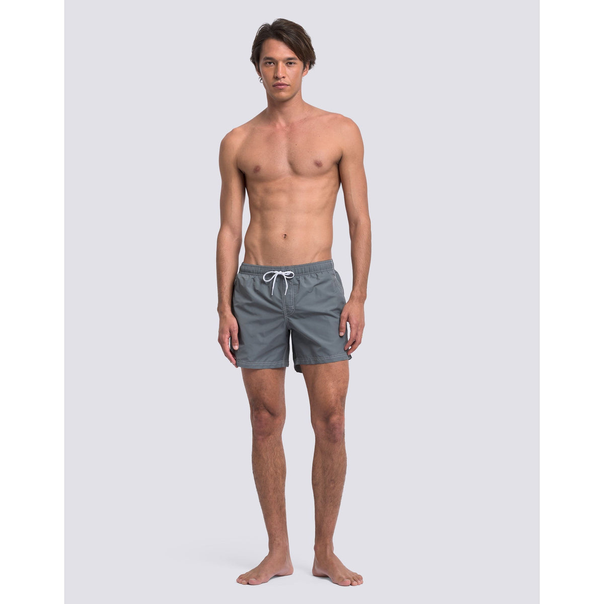 Men's Sundek iconic taffeta elastic waist boardshort in medium grey, featuring a comfortable fit and stylish design.