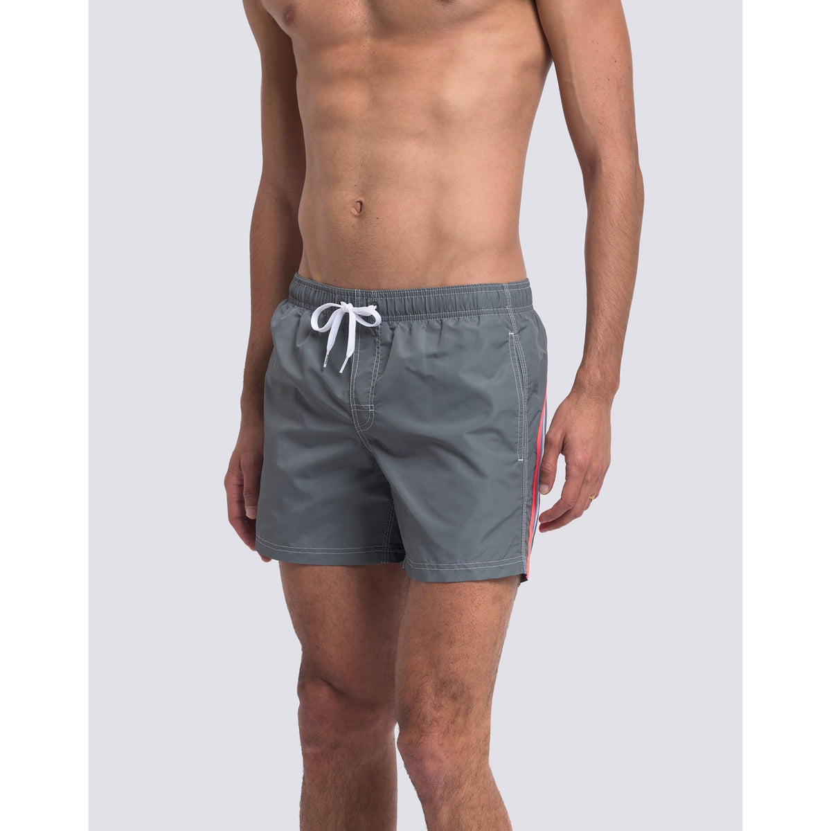Men's medium grey Sundek Iconic Taffeta elastic waist boardshort with a relaxed fit and stylish design.