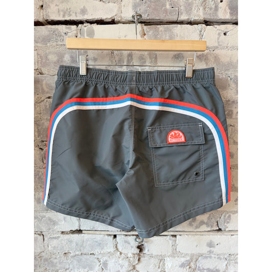 Men's Sundek Iconic Taffeta elastic waist boardshort in medium grey, featuring a comfortable fit and stylish design.