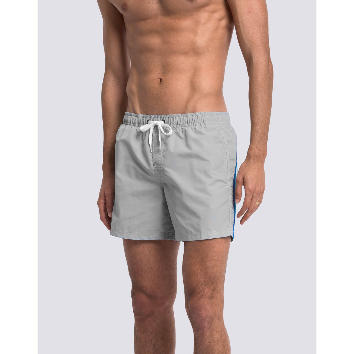 Men's silver Sundek Iconic Taffeta elastic waist boardshorts with a relaxed fit and stylish design.
