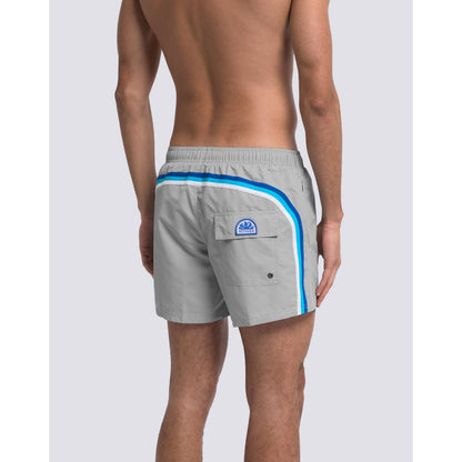 Men's silver Sundek Iconic Taffeta elastic waist boardshort with a relaxed fit and stylish design.