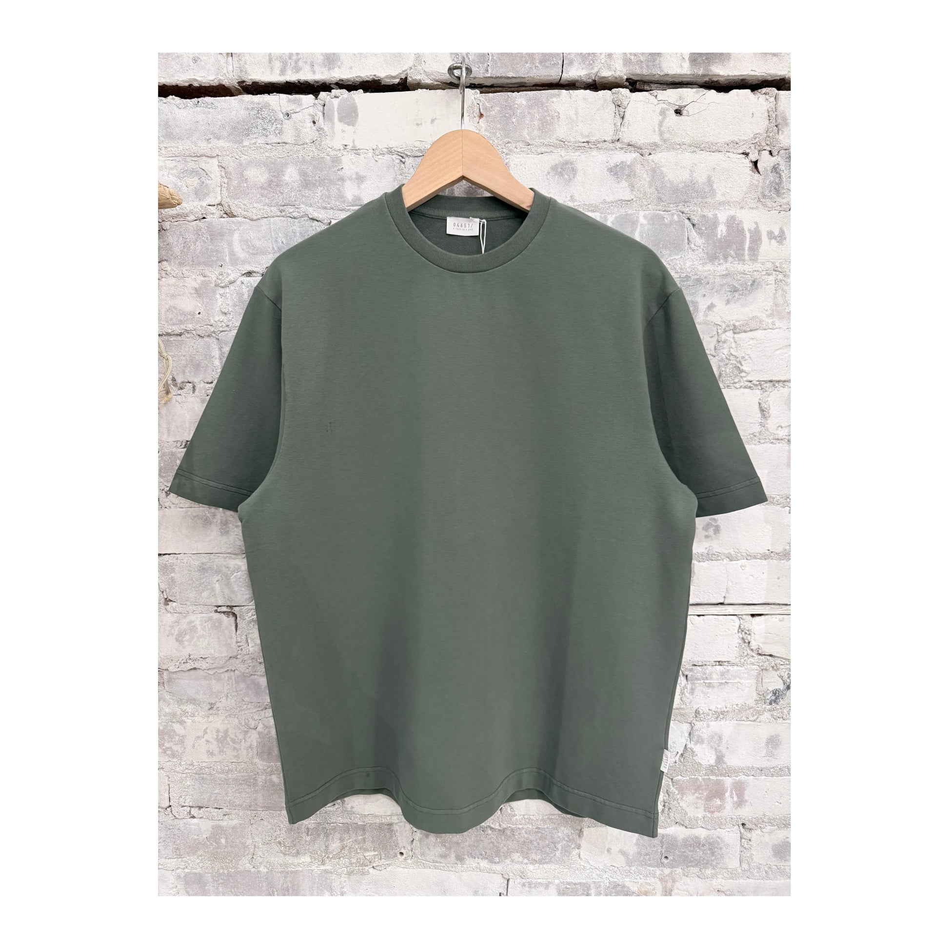 Men's IF Tee in Sea Kelp color, casual short-sleeve shirt by 04651, displayed with a relaxed fit and soft fabric.