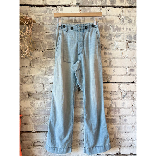 Women's Indigo French Sailor San-Tropez Pant by Freecity with Summerfade design, featuring a relaxed fit and nautical style.