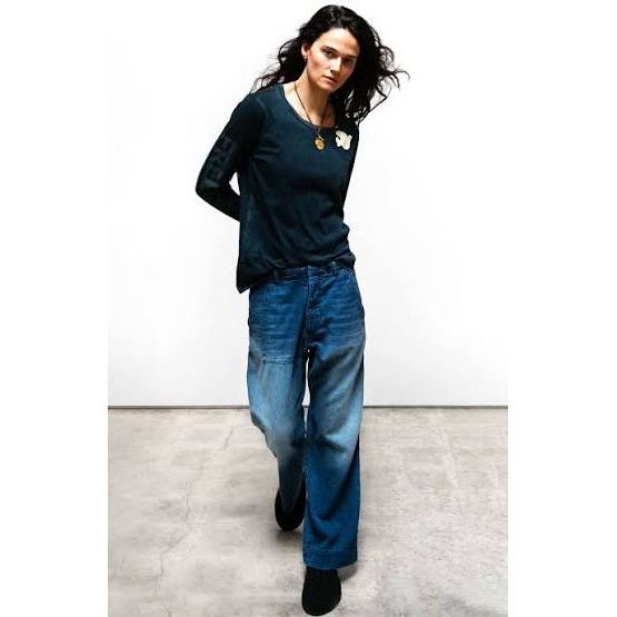 Women's Freecity Indigo French/Sailors Pant in indigo fabric, showing the relaxed fit and classic sailor-inspired design.