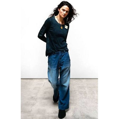 Women's Freecity Indigo French/Sailors Pant in indigo fabric, showing the relaxed fit and classic sailor-inspired design.