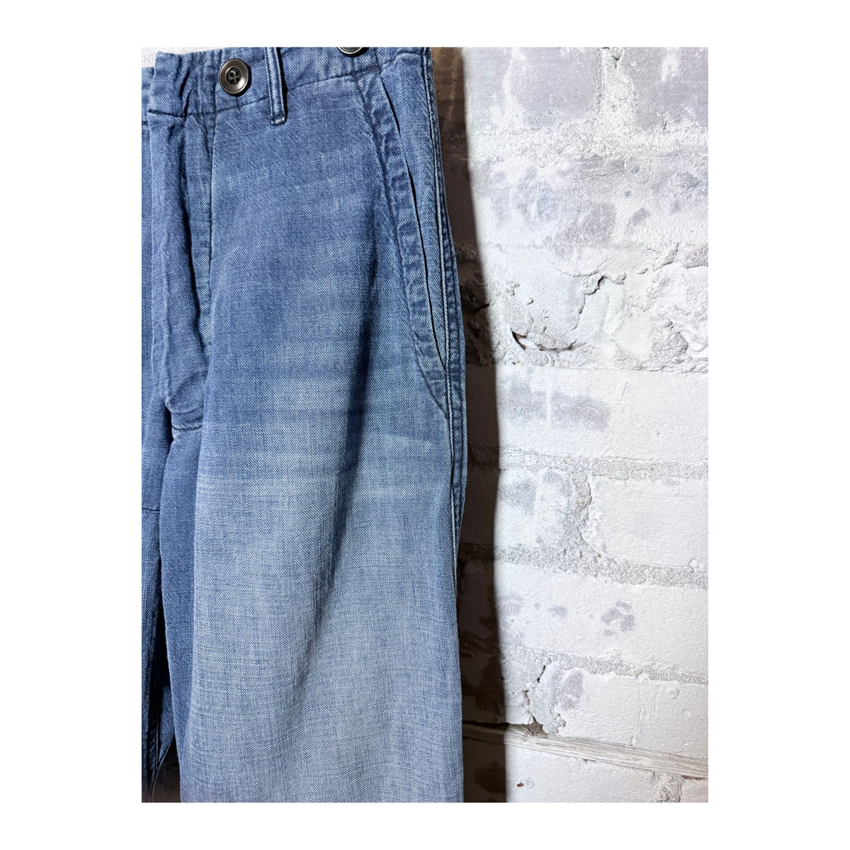 Women's indigo French sailor pants by Freecity, featuring a relaxed fit with a high waist and classic nautical design.