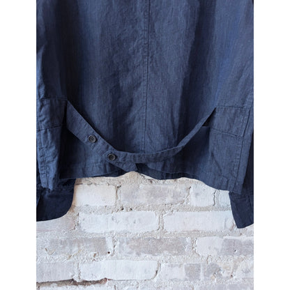 Women's dark indigo linen chambray jacket by Pas de Calais, showcasing a tailored fit and classic collar design.